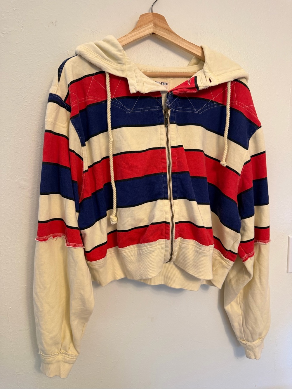 We The Free Red, Navy & Cream Striped Zip Hoodie